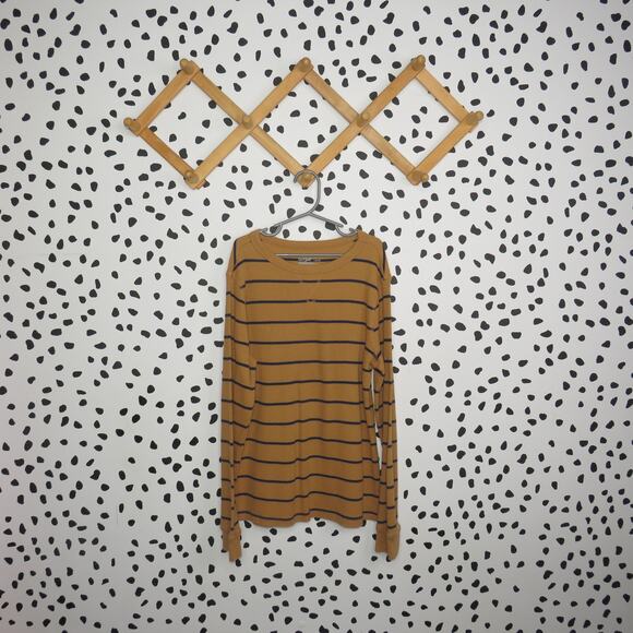 Cat & Jack Yellow Striped Waffle Knit Boys Long Sleeve Shirt - Picture 1 of 5